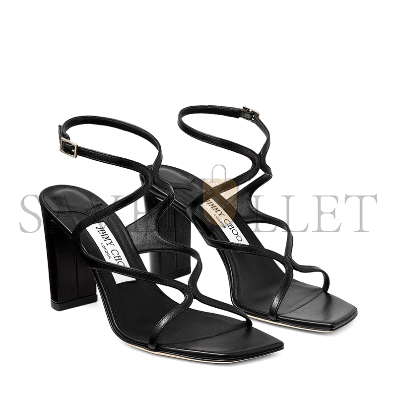 JIMMY CHOO AZIE 85 BLACK NAPPA LEATHER SANDALS AZIE85NAP